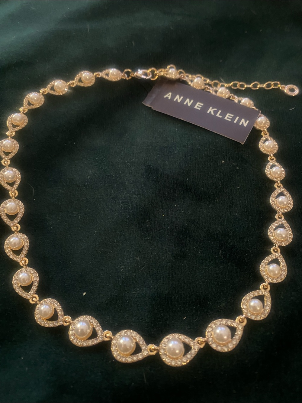 Anne Klein Gold and White Pearl Teardrop Choker Necklace